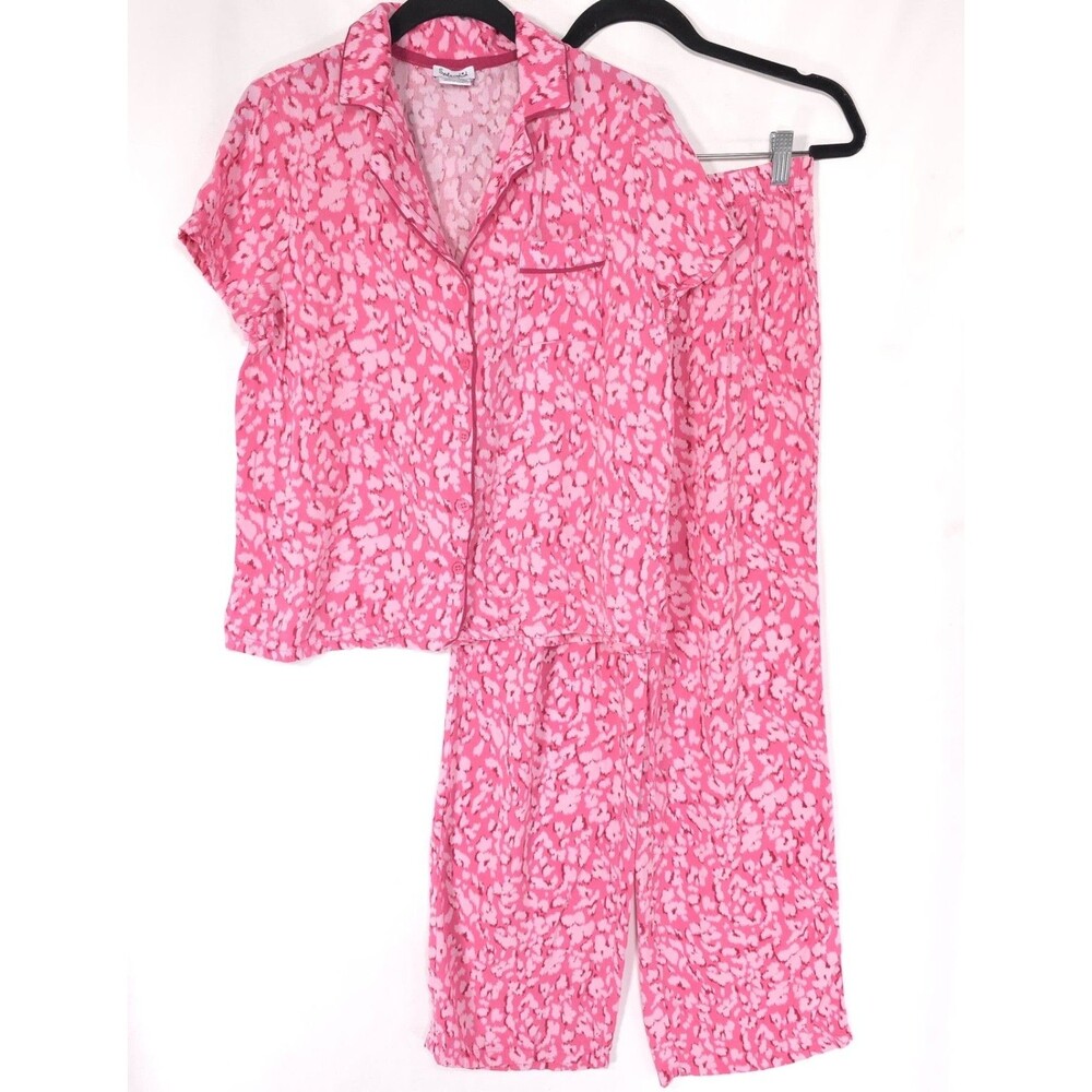 SPLENDID Women’s Pajama Set Top Pants‎ SMALL Animal Leopard Print Pink RLD0180
